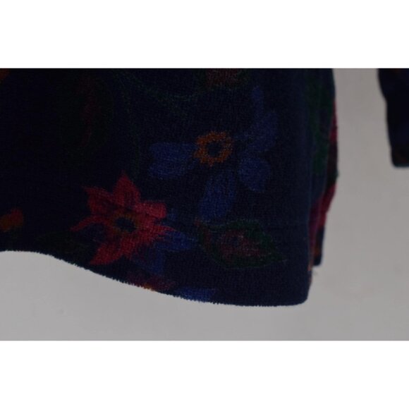 Vintage 80s Cotton/Poly Dark Navy‎ Floral Print Blouse | size Large - Picture 6 of 10